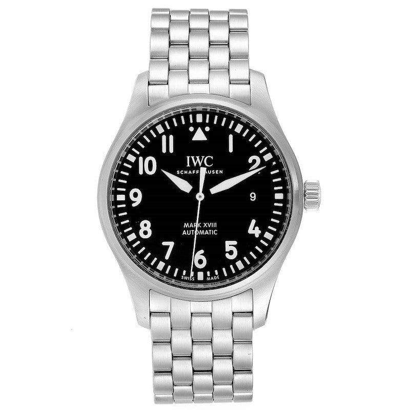 Shop Authentic IWC Pilot’s Watch Mark XVIII Black Dial Silver Steel Strap Watch for Men - IW327015 - Luxxuri