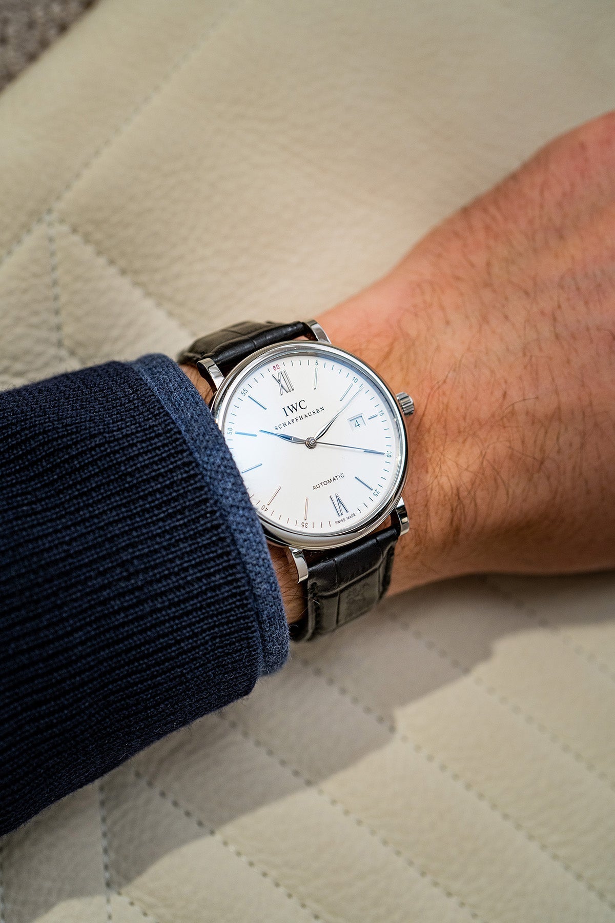 Shop Authentic IWC Portofino Automatic White Dial Black Leather Strap Watch for Men - IW356501 - Luxxuri