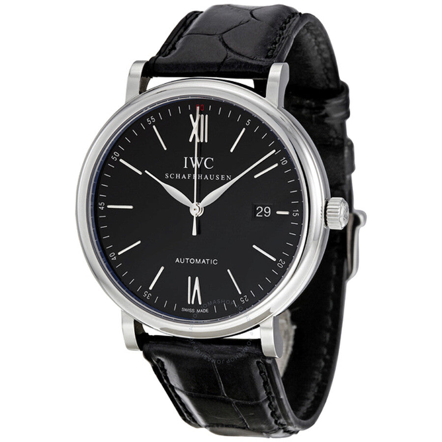 Shop Authentic IWC Portofino Automatic Black Dial Black Leather Strap Watch for Men - IW356502 - Luxxuri