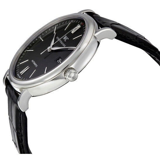 Shop Authentic IWC Portofino Automatic Black Dial Black Leather Strap Watch for Men - IW356502 - Luxxuri