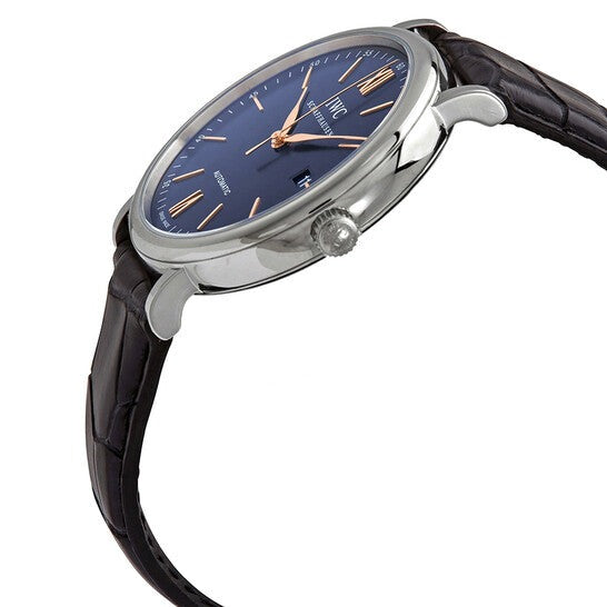 Shop Authentic IWC Portofino Automatic Blue Dial Black Leather Strap Watch for Men - IW356523 - Luxxuri