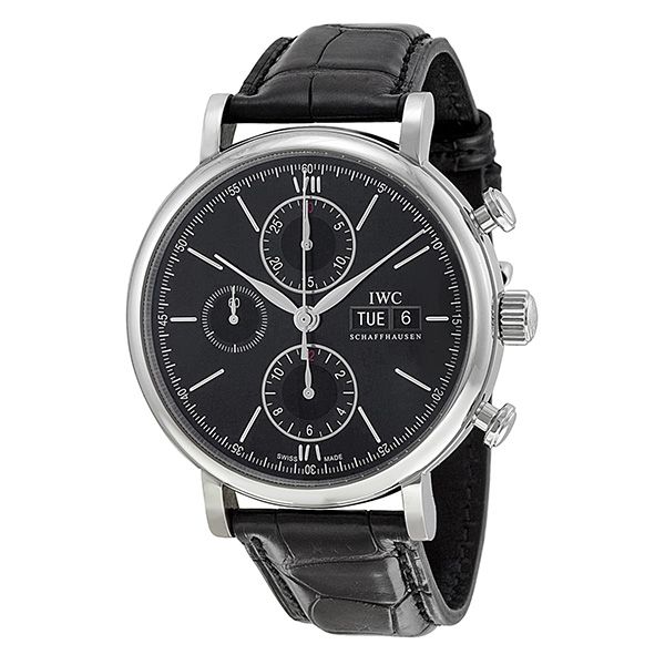 Shop Authentic IWC Portofino Chronograph Black Dial Black Leather Strap Watch for Men - IW391008 - Luxxuri