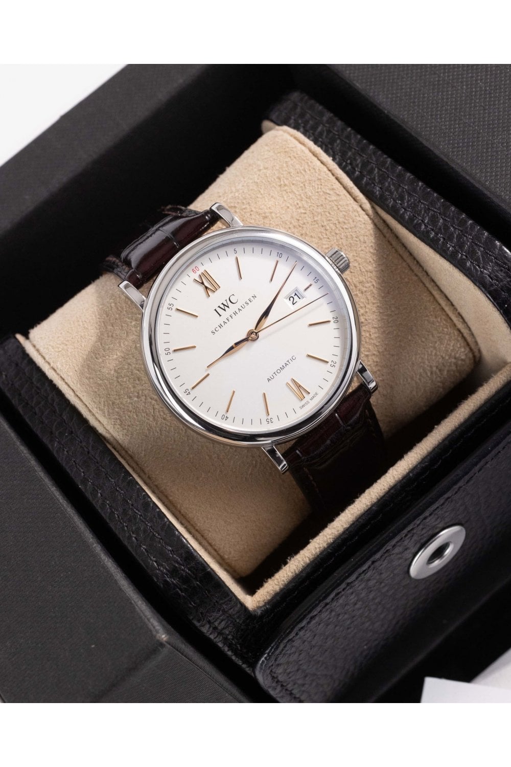 Shop Authentic IWC Portofino Automatic White Dial Black Leather Strap Watch for Men - IW356517 - Luxxuri