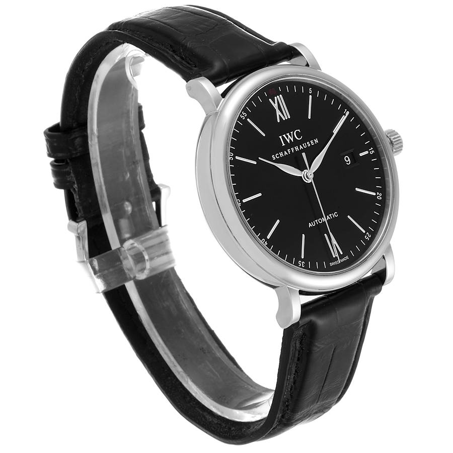 Shop Authentic IWC Portofino Automatic Black Dial Black Leather Strap Watch for Men - IW356502 - Luxxuri