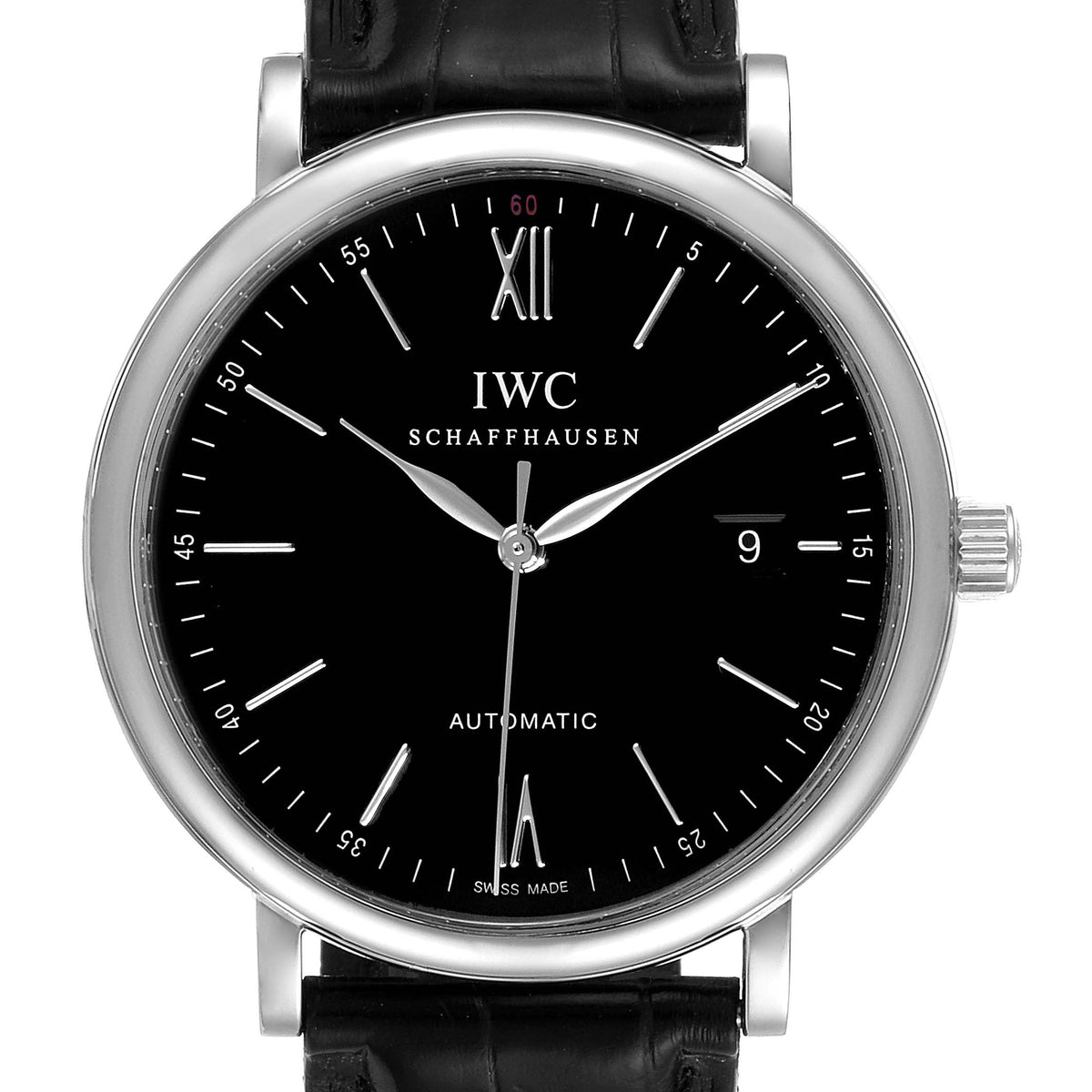 Shop Authentic IWC Portofino Automatic Black Dial Black Leather Strap Watch for Men - IW356502 - Luxxuri