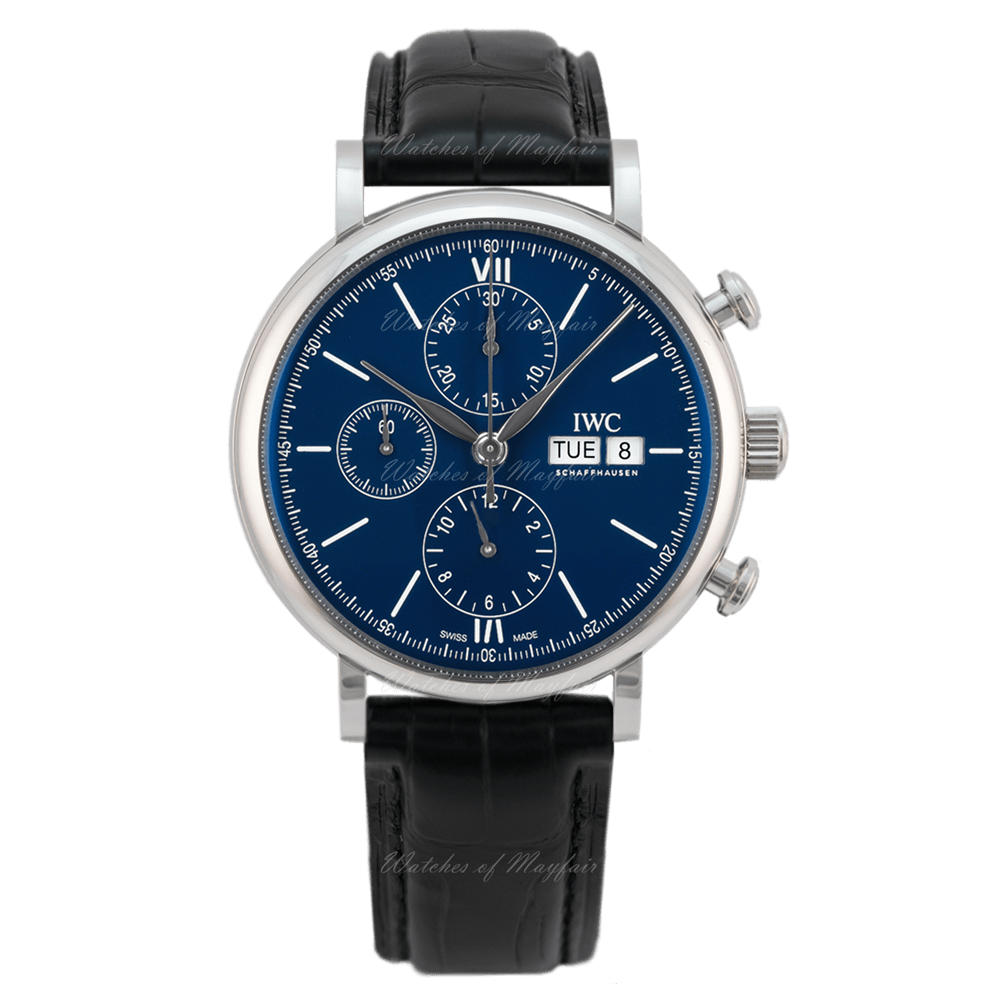 Shop Authentic IWC Portofino Chronograph Blue Dial Black Leather Strap Watch for Men - IW391023 - Luxxuri