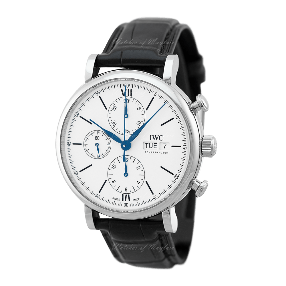 Shop Authentic IWC Portofino Chronograph White Dial Black Leather Strap Watch for Men - IW391024 - Luxxuri