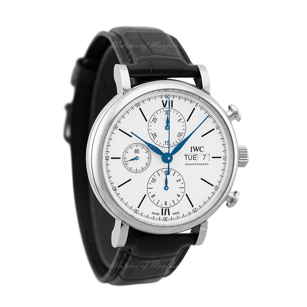 Shop Authentic IWC Portofino Chronograph White Dial Black Leather Strap Watch for Men - IW391024 - Luxxuri