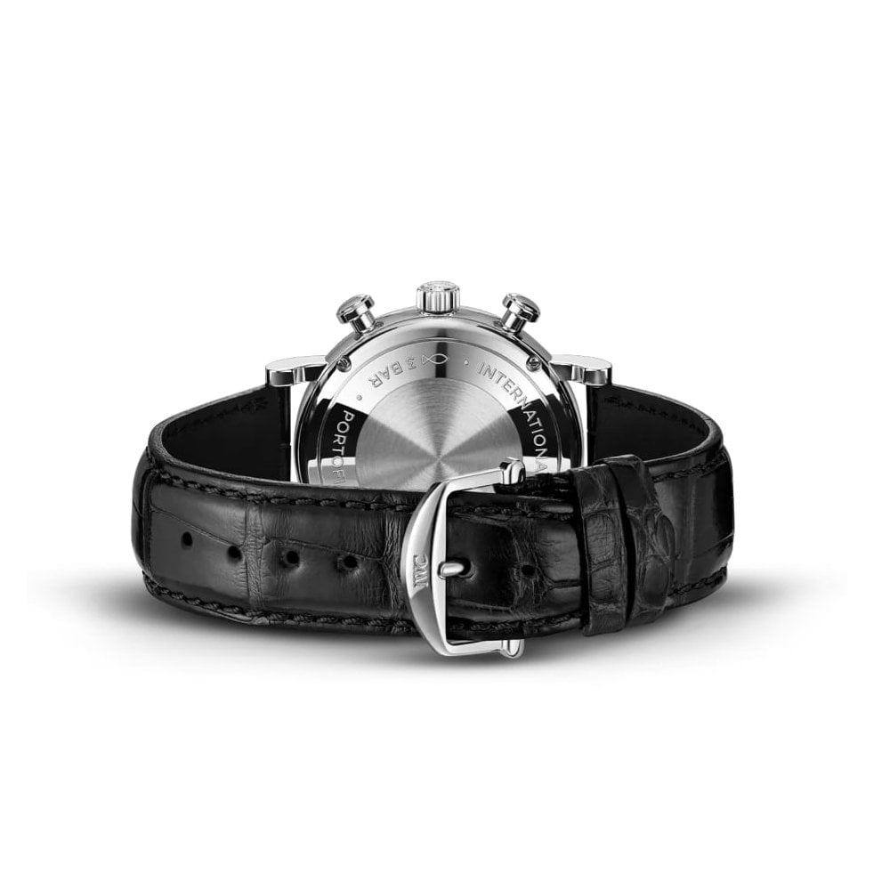 Shop Authentic IWC Portofino Chronograph Black Dial Black Leather Strap Watch for Men - IW391029 - Luxxuri