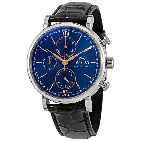 Shop Authentic IWC Portofino Chronograph Blue Dial Black Leather Strap Watch for Men - IW391036 - Luxxuri