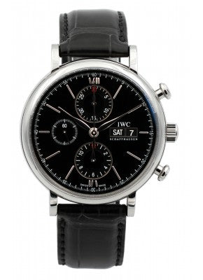 Shop Authentic IWC Portofino Chronograph Black Dial Black Leather Strap Watch for Men - IW391008 - Luxxuri