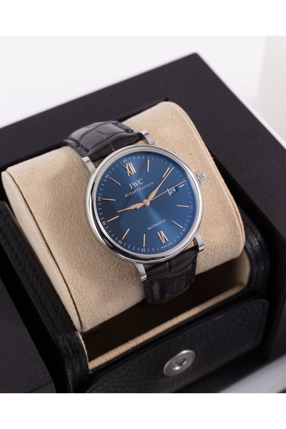 Shop Authentic IWC Portofino Automatic Blue Dial Black Leather Strap Watch for Men - IW356523 - Luxxuri