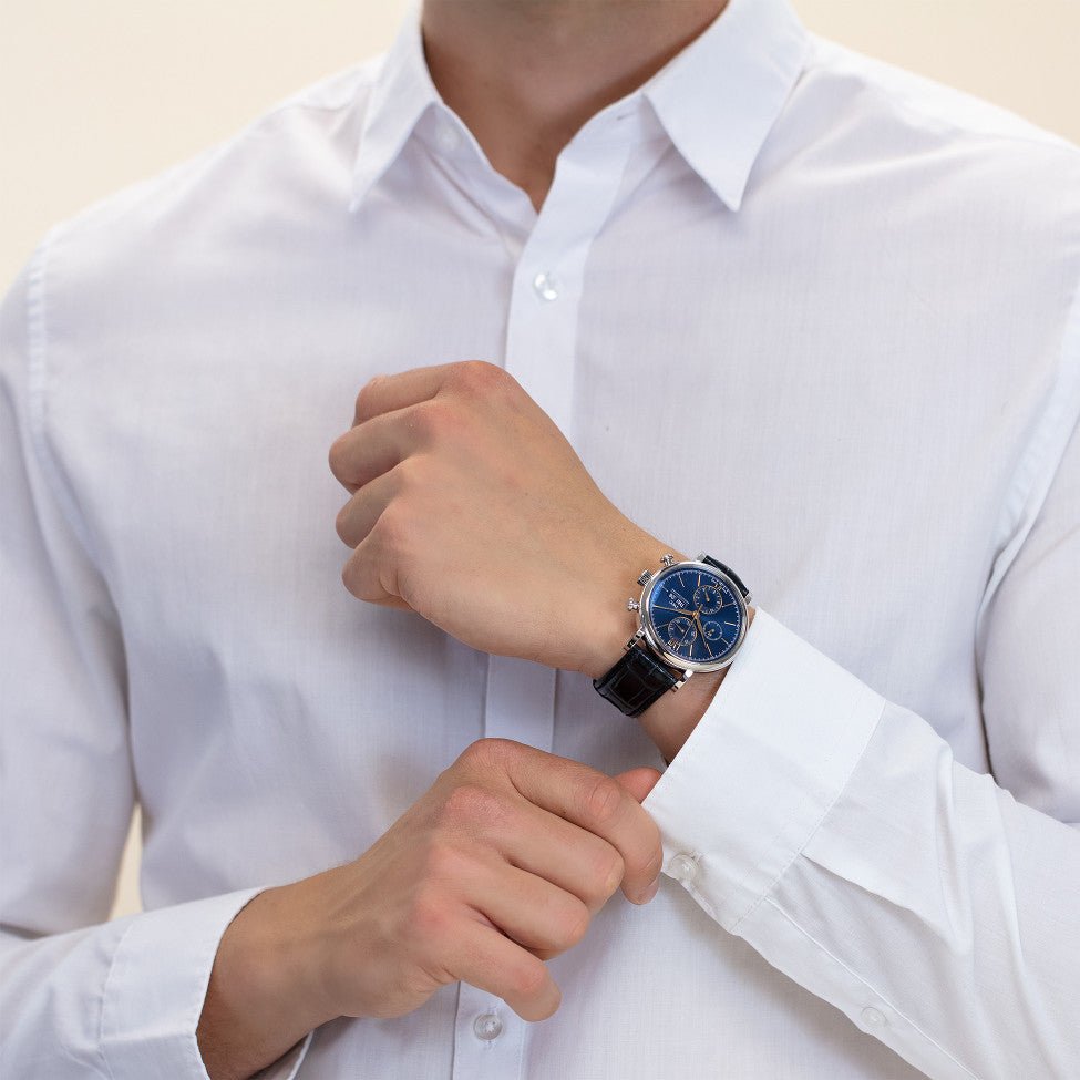 Shop Authentic IWC Portofino Chronograph Blue Dial Black Leather Strap Watch for Men - IW391036 - Luxxuri