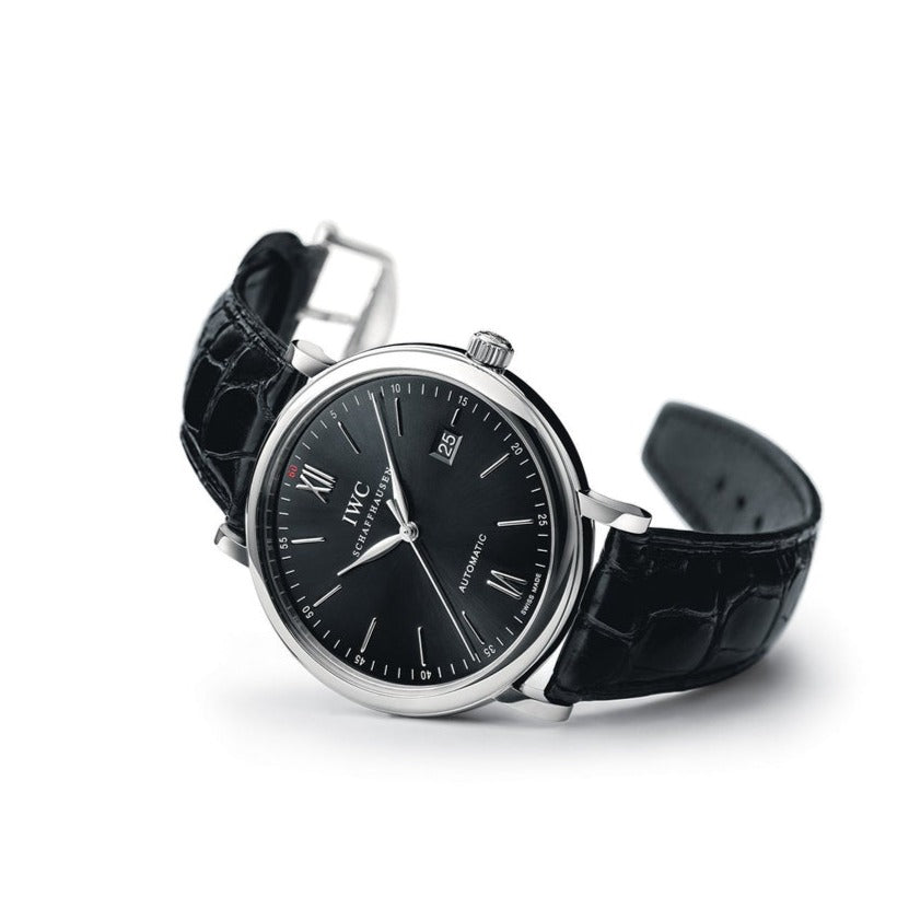 Shop Authentic IWC Portofino Automatic Black Dial Black Leather Strap Watch for Men - IW356502 - Luxxuri