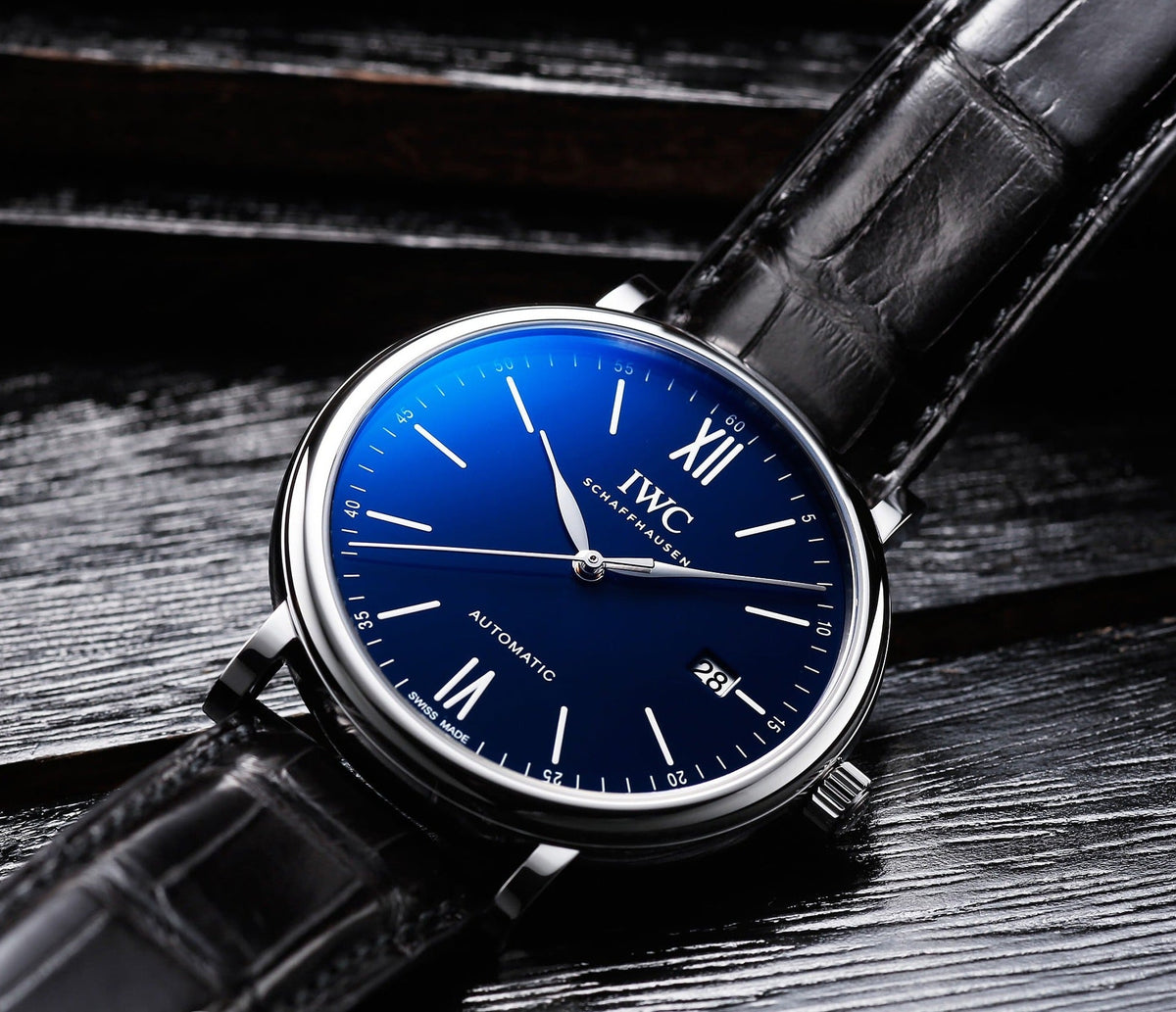 Shop Authentic IWC Portofino '150 Years Edition' Automatic Blue Dial Black Leather Strap Watch for Men - IW356518 - Luxxuri