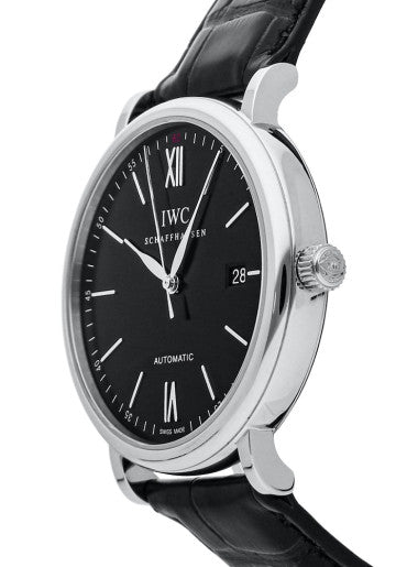 Shop Authentic IWC Portofino Automatic Black Dial Black Leather Strap Watch for Men - IW356502 - Luxxuri