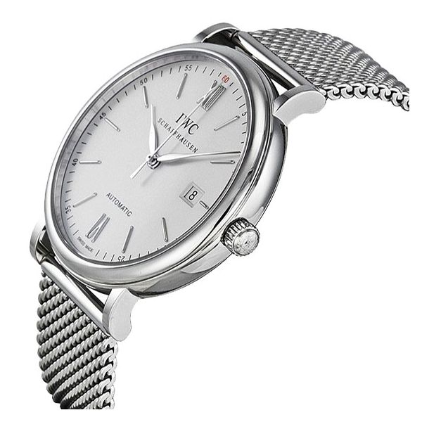 Shop Authentic IWC Portofino Automatic White Dial Silver Mesh Bracelet Watch for Men - IW356505 - Luxxuri