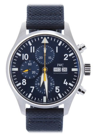 Shop Authentic IWC Pilot's Automatic Chronograph 43mm Blue Dial Blue Calfskin Strap Watch for Men - IW377729 - Luxxuri