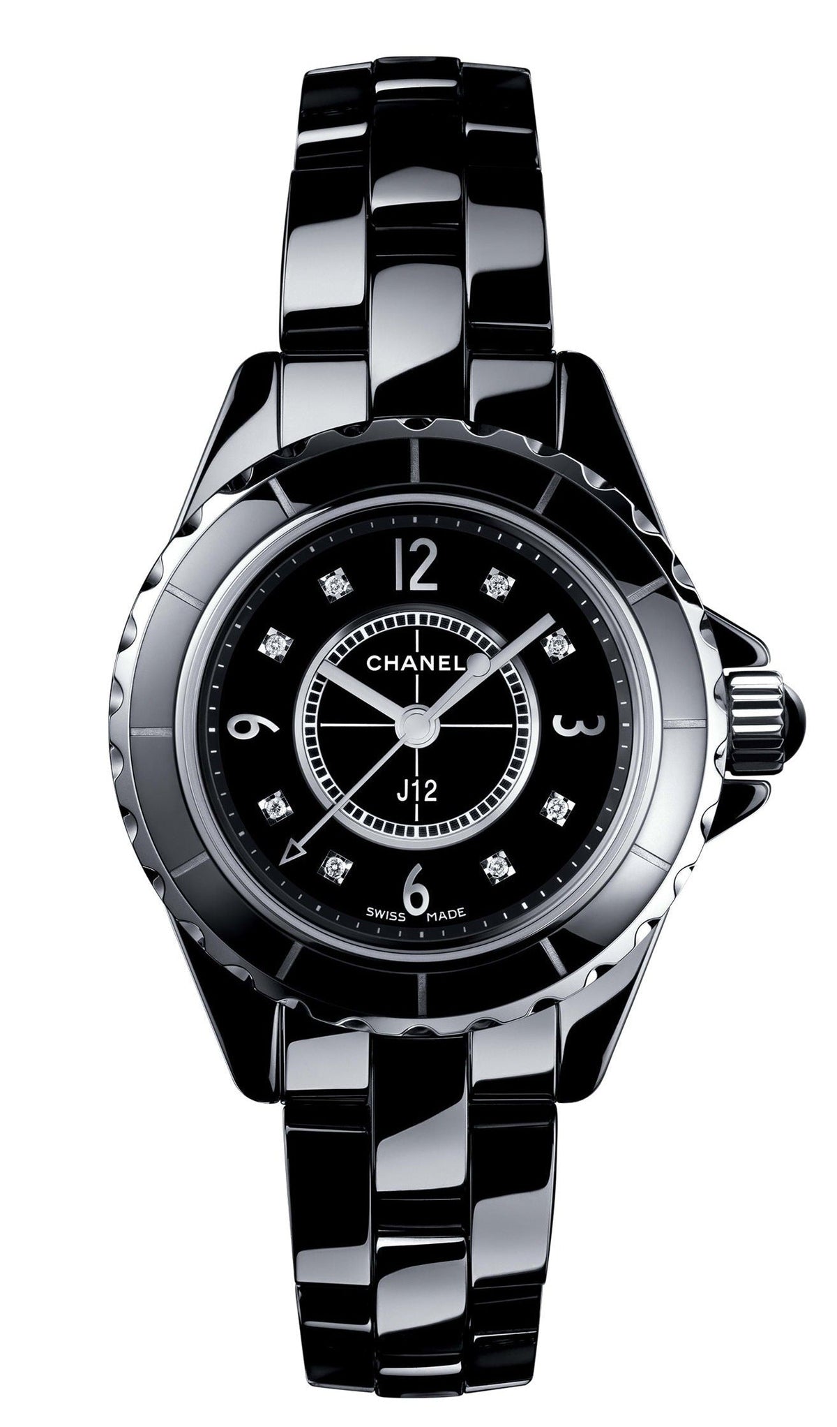 Shop Authentic Chanel J12 Diamonds Black Dial Black Steel Strap Watch for Women - J12 H2569 - Luxxuri