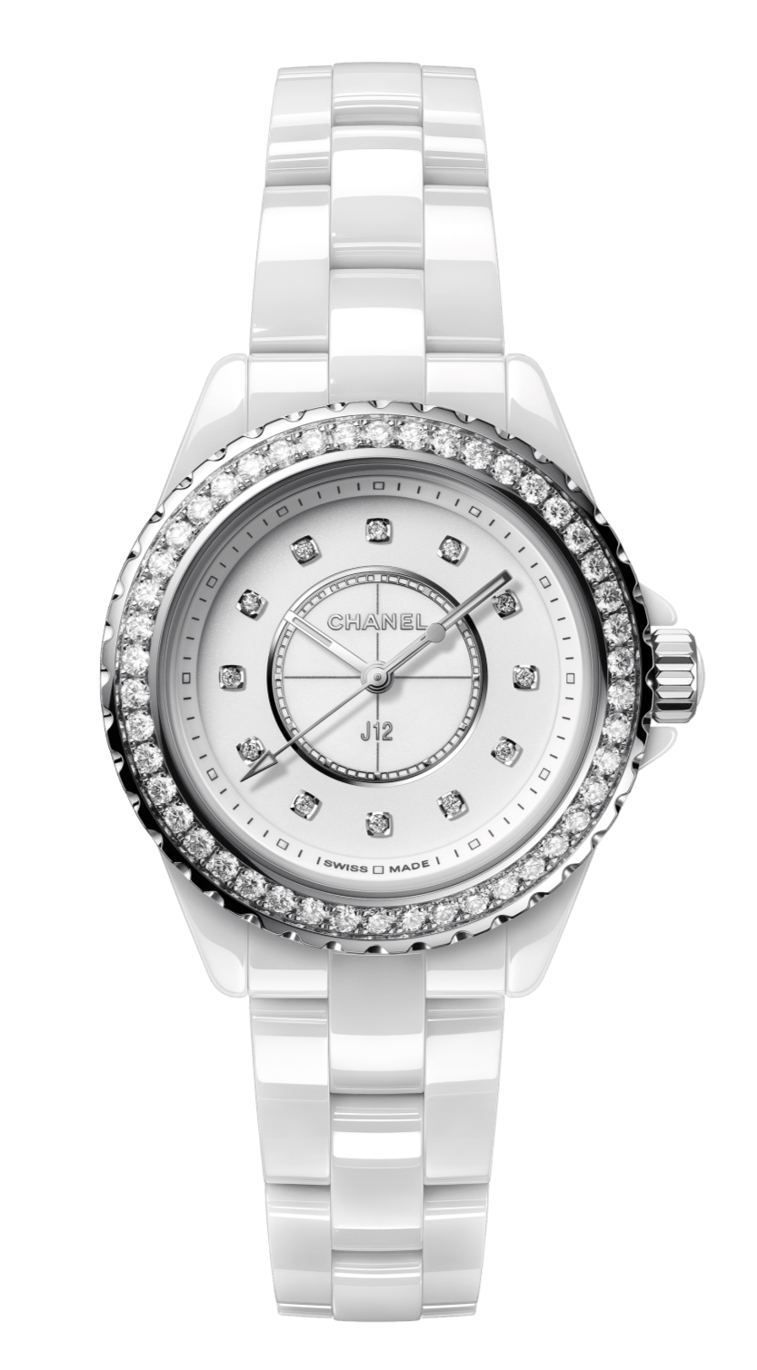 Shop Authentic Chanel J12 Quartz Diamonds White Dial White Steel Strap Watch for Women - J12 H6418 - Luxxuri