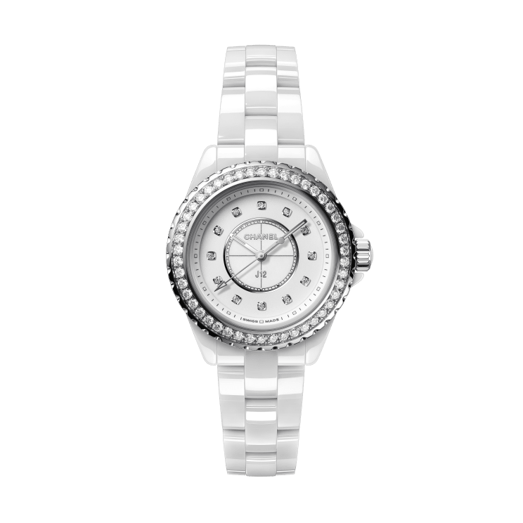 Shop Authentic Chanel J12 Quartz Diamonds White Dial White Steel Strap Watch for Women - J12 H6418 - Luxxuri