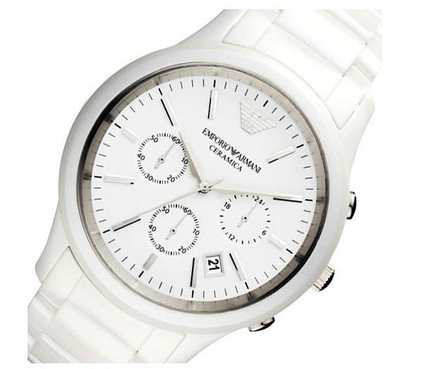 Shop Authentic Emporio Armani Ceramica Chronograph White Dial White Strap Watch For Men - AR1453 - Luxxuri