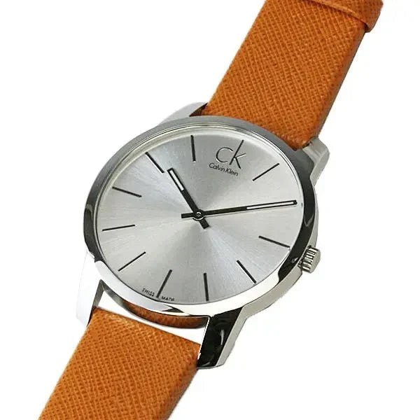 Shop Authentic Calvin Klein City Quartz White Dial Light Brown Leather Strap Watch For Men - K2G21138 - Luxxuri