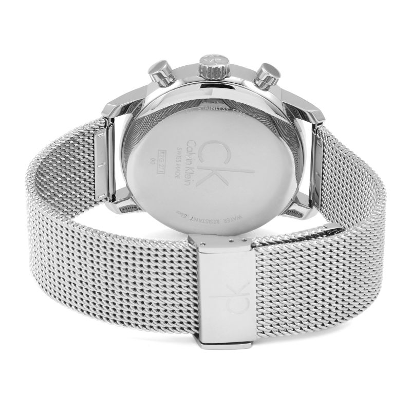 Shop Authentic Calvin Klein City Chronograph White Dial Silver Mesh Bracelet Watch for Men - K2G27126 - Luxxuri