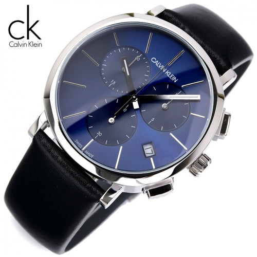 Shop Authentic Calvin Klein Chronograph Blue Dial Black Leather Strap Watch for Men - K8Q371CN - Luxxuri