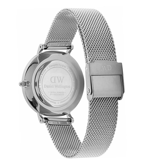 Shop Authentic Daniel Wellington Petite Sterling Black Dial Silver Mesh Bracelet Watch For Women - DW00100218 - Luxxuri