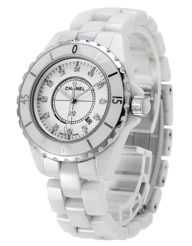 Shop Authentic Chanel J12 Diamonds Ceramic White Dial White Steel Strap Watch for Women - J12 H1628 - Luxxuri