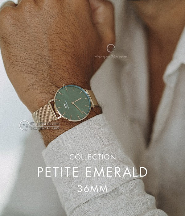 Shop Authentic Daniel Wellington Petite Emerald Green Dial Gold Mesh Strap Watch For Women - DW00100481 - Luxxuri