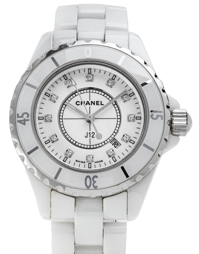 Shop Authentic Chanel J12 Diamonds Ceramic White Dial White Steel Strap Watch for Women - J12 H1628 - Luxxuri