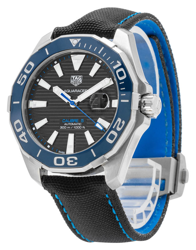 Shop Authentic Tag Heuer Aquaracer Calibre 5 Automatic Black Dial Black Nylon Strap Watch for Men - WAY201C.FC6395 - Luxxuri