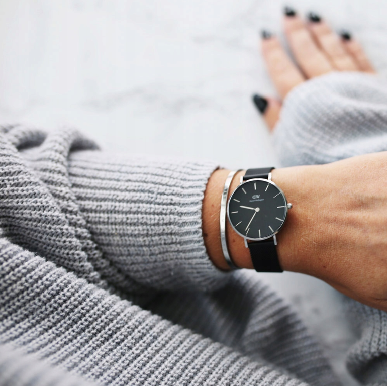 Shop Authentic Daniel Wellington Petite Ashfield Black Dial Black Mesh Strap Watch For Women - DW00100202 - Luxxuri