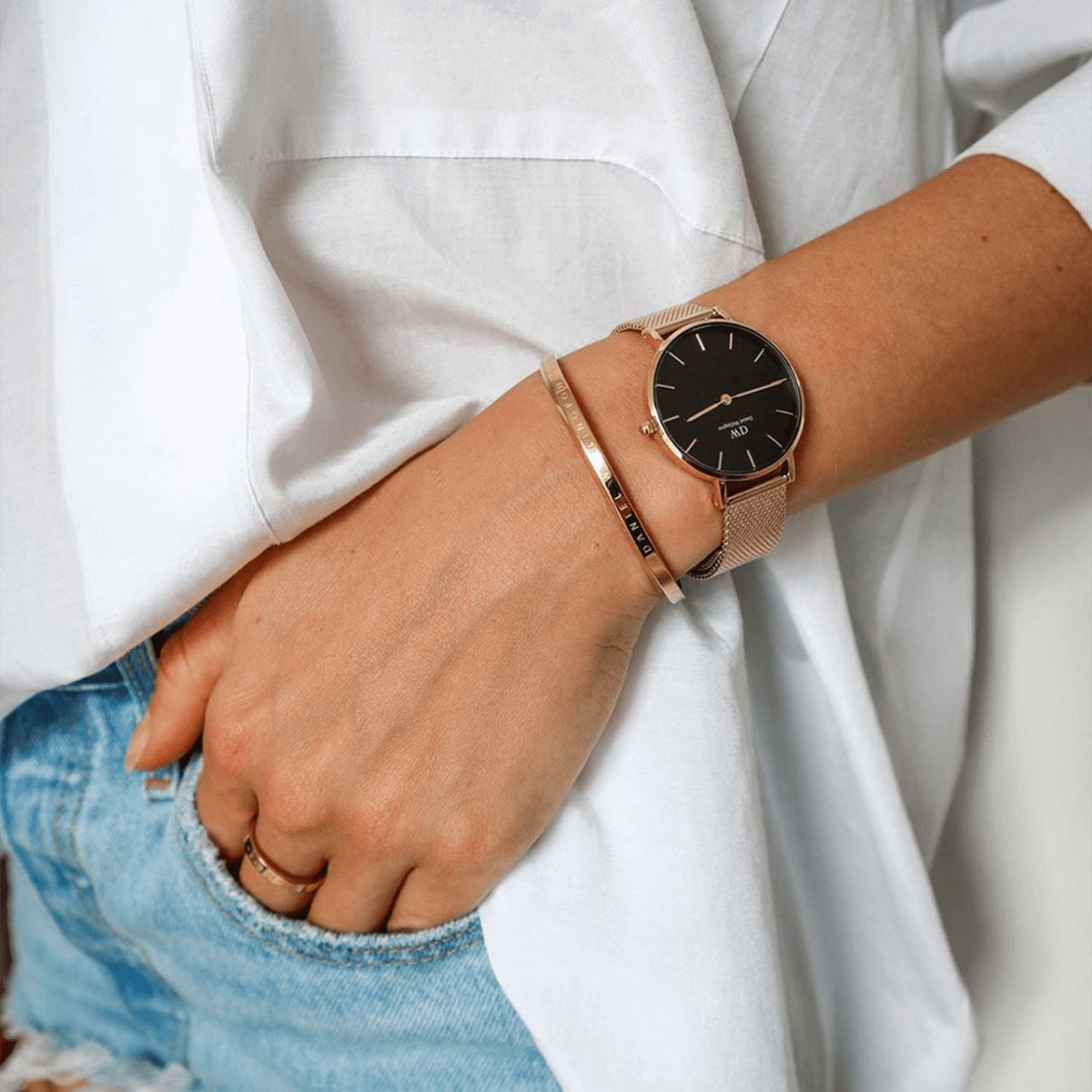 Shop Authentic Daniel Wellington Petite Evergold Black Dial Gold Mesh Strap Watch For Women - DW00100345 - Luxxuri