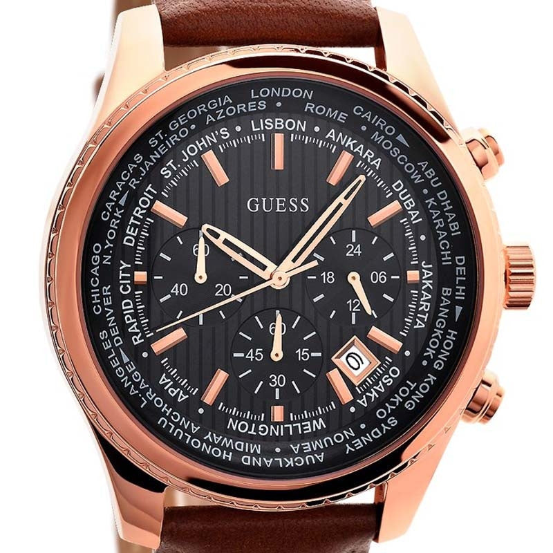 Shop Authentic Guess Persuit Chronograph Blue Dial Brown Leather Strap Watch for Men - W0500G1 - Luxxuri