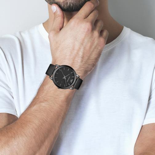 Shop Authentic Emporio Armani Classic Black Dial Black Leather Strap Watch For Men - AR1732 - Luxxuri