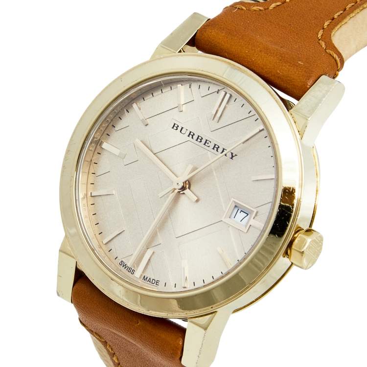 Shop Authentic Burberry The City Gold Dial Brown Leather Strap Watch for Women - BU9133 - Luxxuri