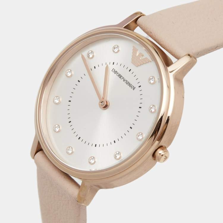 Shop Authentic Emporio Armani Kappa Rose Gold & White Dial Beige Nude Leather Strap Watch For Women - AR2510 - Luxxuri