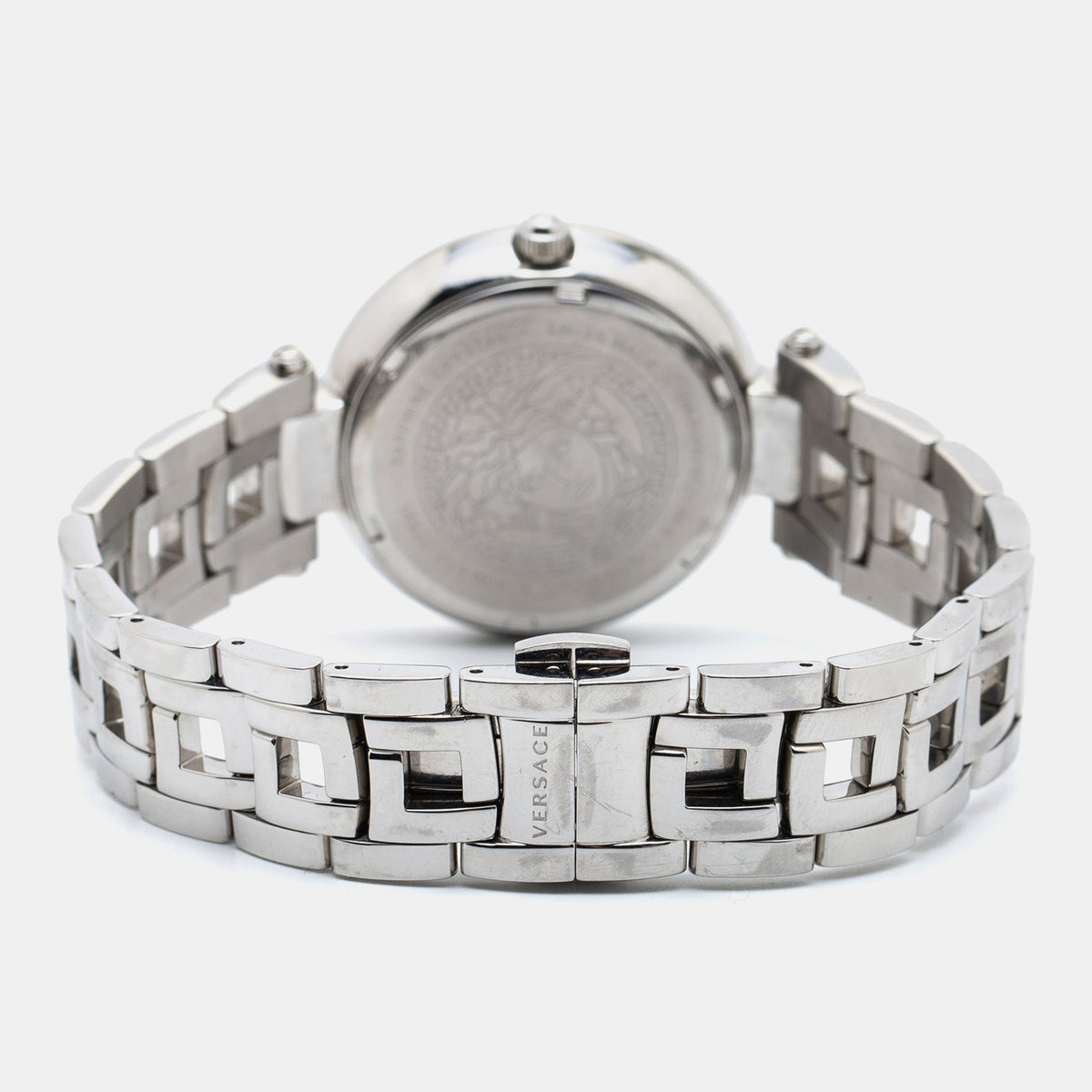 Versace Crystal Gleam Guilloche Black Dial Silver Steel Strap Watch for Women - VAN030016