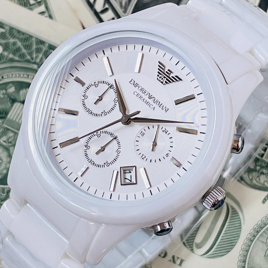 Shop Authentic Emporio Armani Ceramica Chronograph White Dial White Strap Watch For Men - AR1453 - Luxxuri