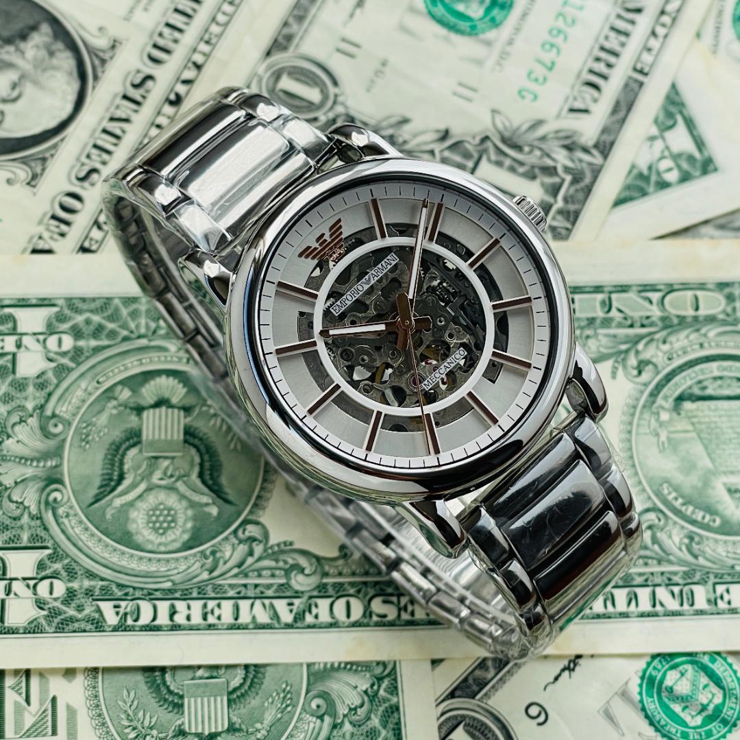 Shop Authentic Emporio Armani Meccanico Skeleton Silver Dial Silver Steel Strap Watch For Men - AR1980 - Luxxuri