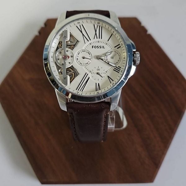 Shop Authentic Fossil Grant Twist Multi-Function White Dial Brown Leather Strap Watch for Men - ME1144 - Luxxuri