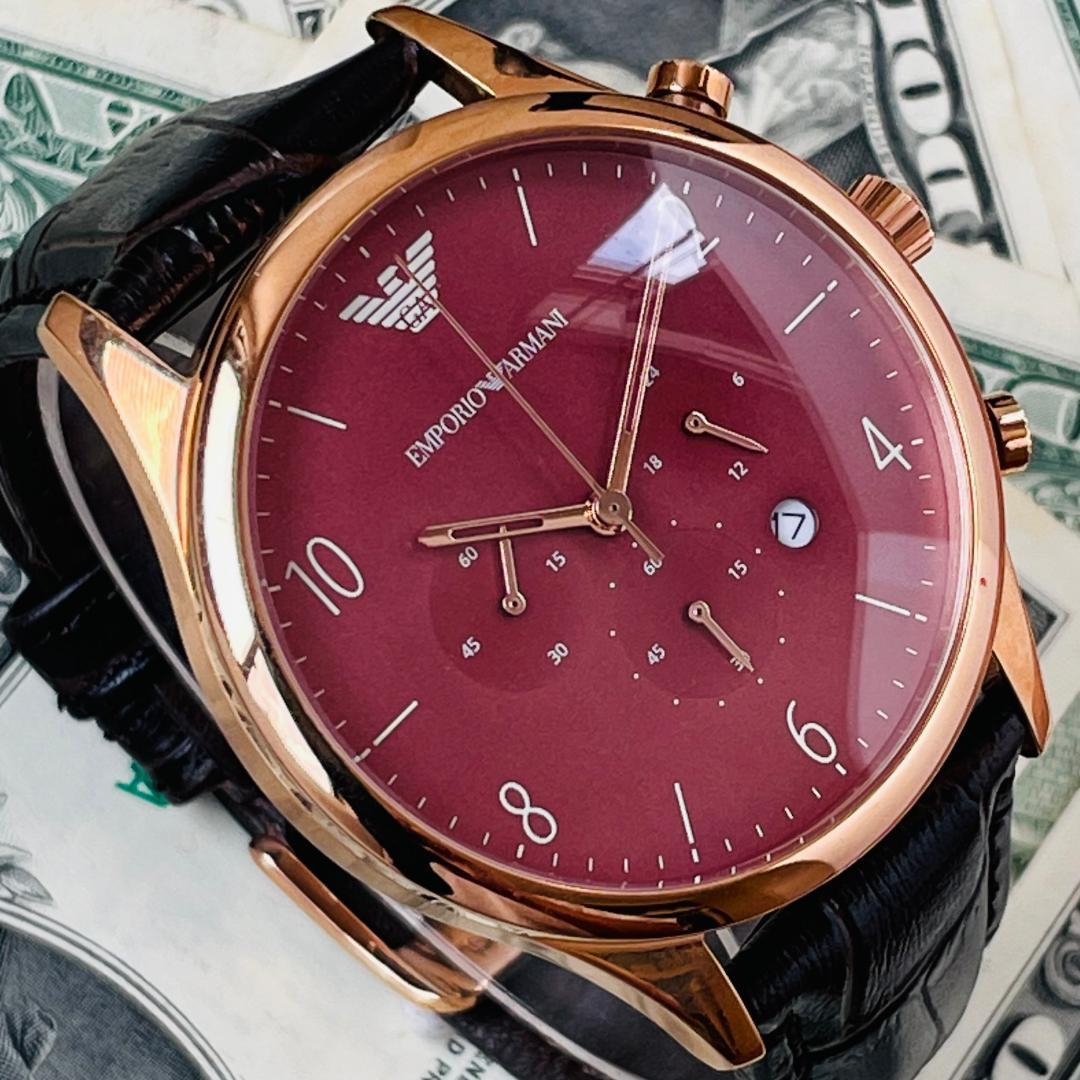 Shop Authentic Emporio Armani Classic Chronograph Burgundy Dial Brown Leather Strap Watch For Men - AR1890 - Luxxuri