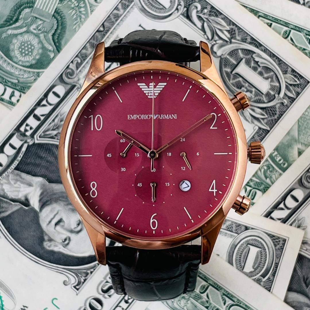 Shop Authentic Emporio Armani Classic Chronograph Burgundy Dial Brown Leather Strap Watch For Men - AR1890 - Luxxuri