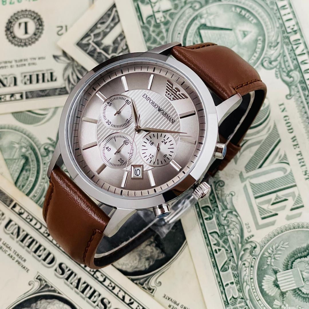 Shop Authentic Emporio Armani Classic Chronograph Silver Dial Brown Leather Strap Watch For Men - AR2471 - Luxxuri