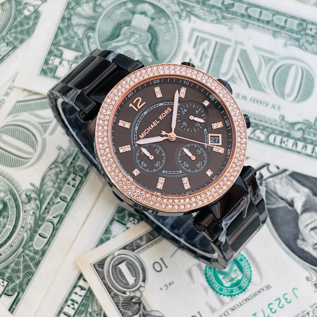 Shop Authentic Michael Kors Parker Diamonds Black Dial Black Steel Strap Watch for Women - MK5885 - Luxxuri