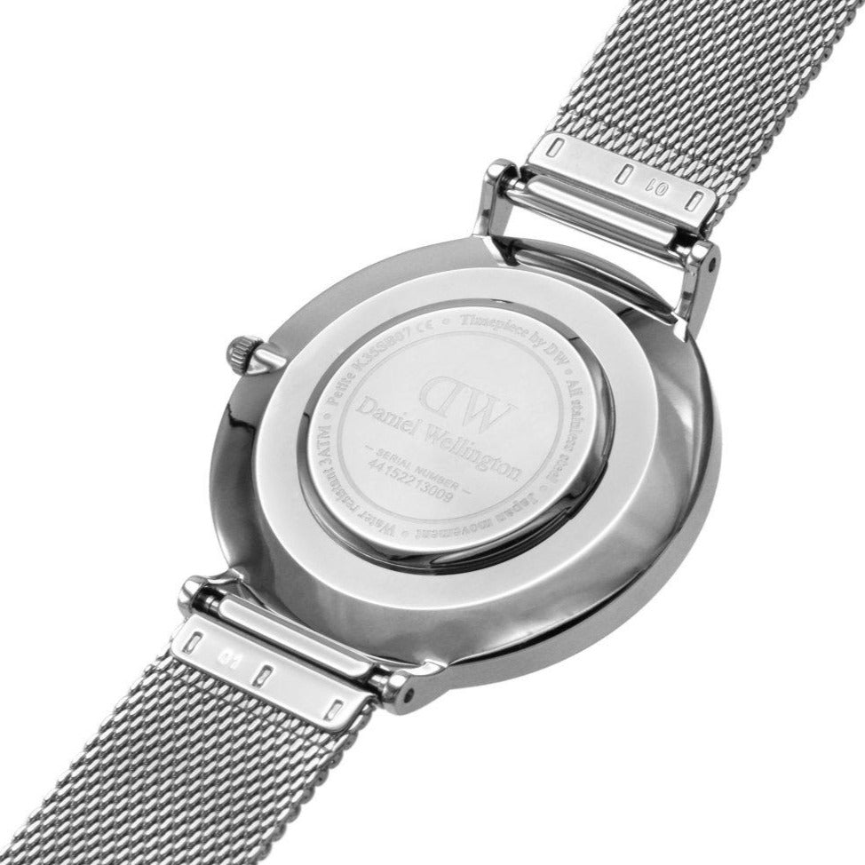 Shop Authentic Daniel Wellington Petite Sterling Black Dial Silver Mesh Bracelet Watch For Women - DW00100304 - Luxxuri