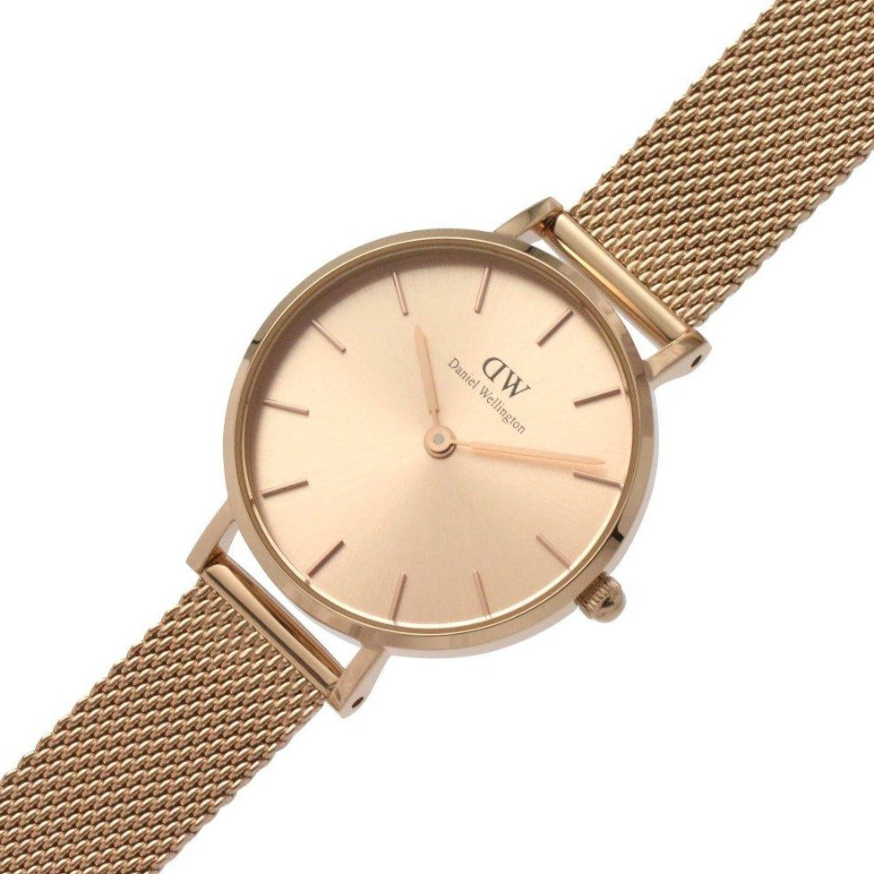 Shop Authentic Daniel Wellington Petite Rose Gold Dial Rose Gold Mesh Bracelet Watch For Women - DW00100470 - Luxxuri